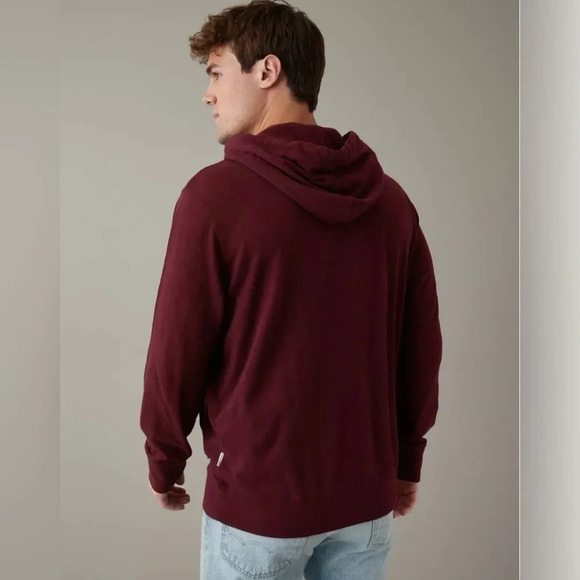 American Eagle AEO Super Soft Slub Hoodie T-Shirt Burgundy Comfy Sweatshirt Sz S - Picture 5 of 16